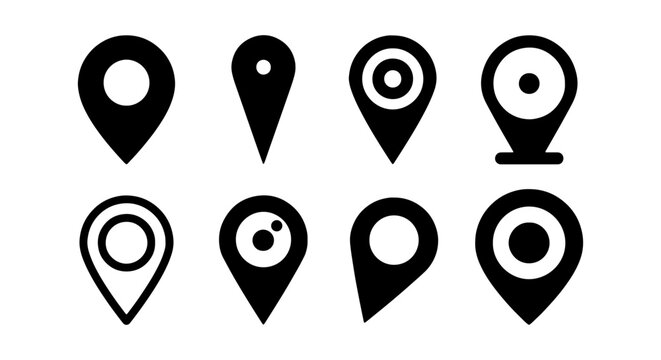 Location Pin Icons, Map Markers, Navigation Symbols, Set of 8