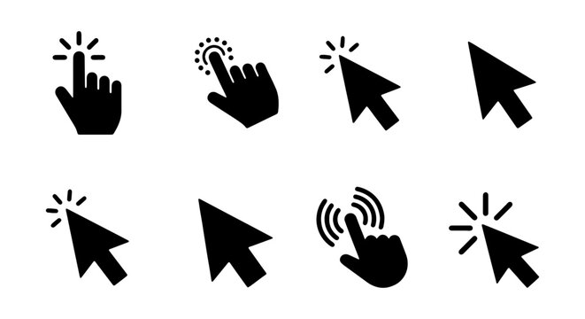 Cursor Icons Set, Pointer Clicks, Hand Gestures, Digital Navigation Elements