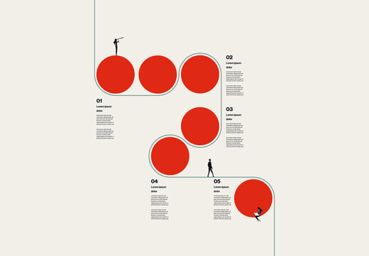 Business Timeline Process Infographic Template with Teamwork Illustration
