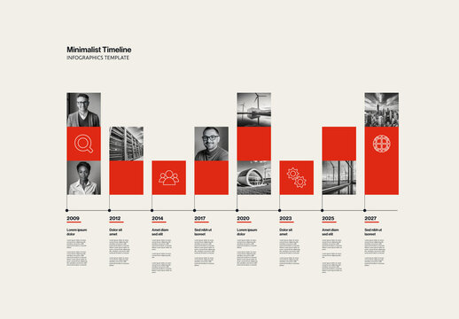 Minimalist Business Company History Timeline Infographic Template with Photos and Icons