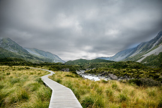 Hooker Valley Track in New Zealand with Mount Cook View