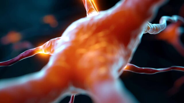 Futuristic neuron fibers with fiery orange signal bursts, abstract neurology and brain connectivity medical research background neuron fibers, neural signals, brain connectivity
