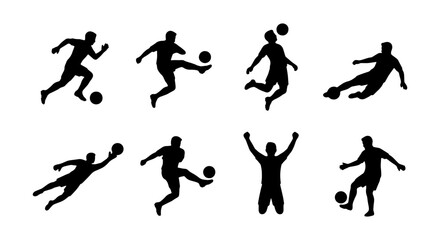 Soccer Player Silhouettes, Dynamic Action Poses, Sports Vector Icons, Football Game Elements © Fahmida