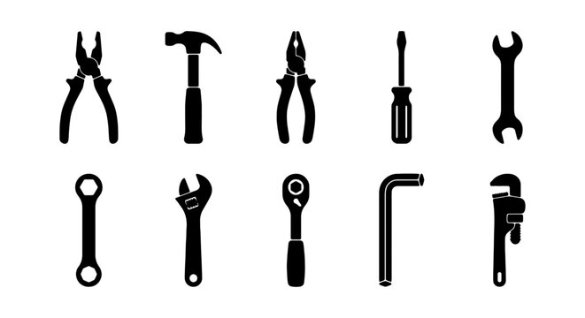 Vector Tools Collection: Wrenches, Pliers, Hammer, Screwdriver, Ratchet, Allen Key