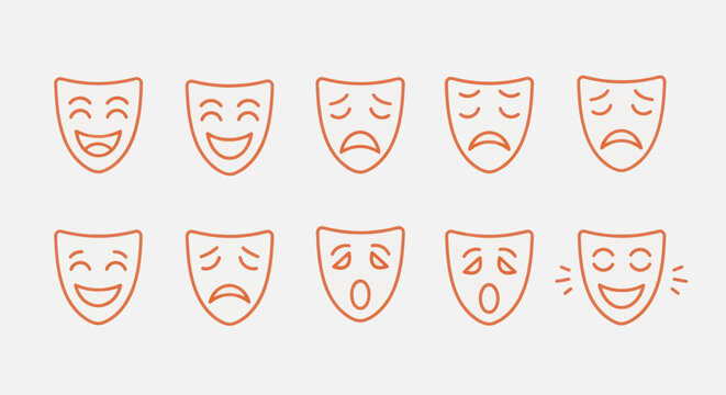 Set of illustrated theater masks