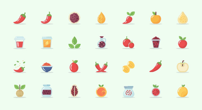 Set of isolated food and beverage icons