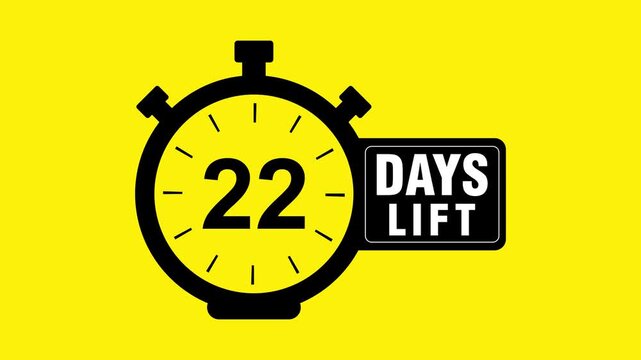 25 Days Left Countdown Animation on Yellow background Timer Effect HD. 25 day to go reminder. 0 to 25 seconds countdown timer on a transparent background. Circle countdown timer 25 seconds