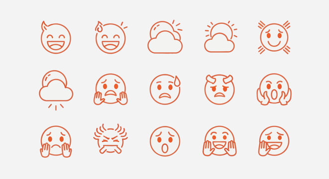 Set of red emoji icons on white background