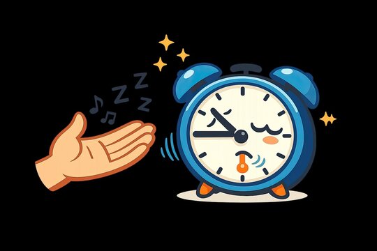 A close-up shot of an alarm clock with a hand reaching out to silence it