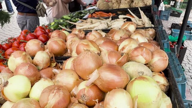 Fresh organic vegetables for sale at traditional outdoor market