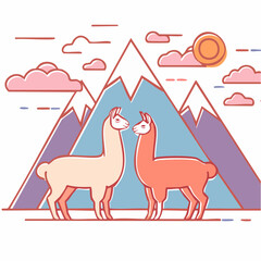 Fototapeta premium Two Llamas in a Mountain Landscape