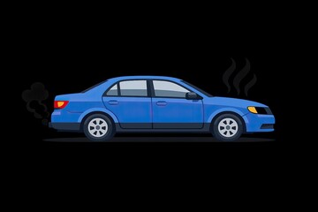 Fototapeta premium A blue car with smoke coming out of it