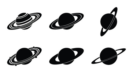 Saturn Planet Icons, Celestial Body Vector Graphics, Space Exploration Symbols, Cosmic Ringed Planet Set © Rashidul