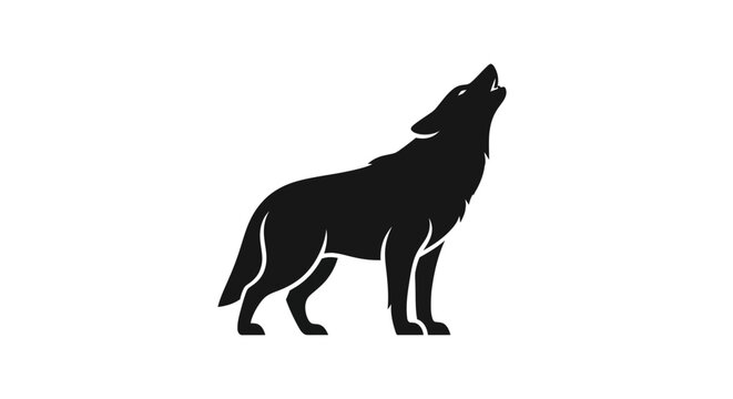 Silhouette of howling wolf on white background