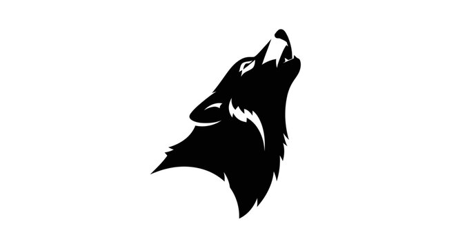Silhouette of howling wolf on white background