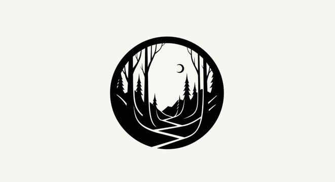 Forest landscape illustration within a circle