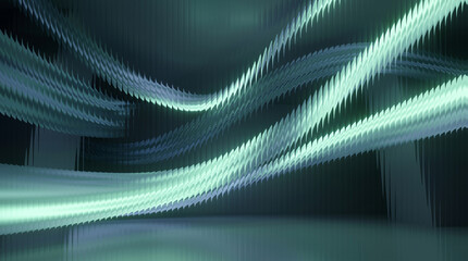 Abstract green metallic background with a futuristic, flowing, undulating surface, creating a dynamic and visually striking texture, perfect for technology or nature themes. © DH Tree Stock