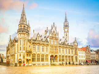 Fototapeta premium old town square with Post Plaza, Ghent, Belgium