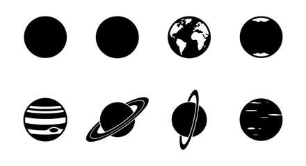 Space Planets Icons, Solar System Orbits, Cosmic Celestial Bodies Vector Set © Tahmina
