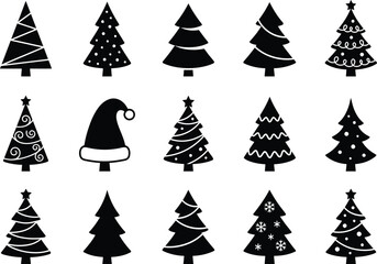 Obraz premium Black Christmas Trees and Santa Hat Vector Icons