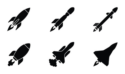 Rocket Ship Icons Set, Spacecraft Vector Collection, Futuristic Exploration Symbols, Sci-Fi Launch Graphics © Abu