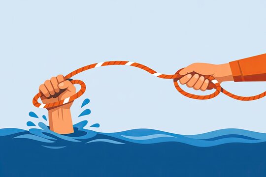 Two people holding a rope and slowly pulling it into the water, possibly for fishing or sailing