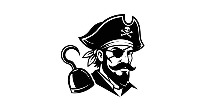 Pirate illustration with hook and eye patch