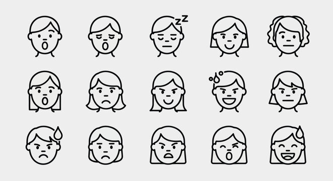 Set of various facial expressions illustrations