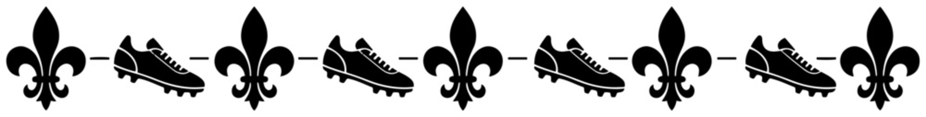 Seamless border with fleur de lis and soccer cleats in flat vector style © Cristiano