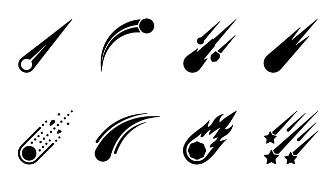 Meteor Icons, Shooting Stars, Comet Symbols, Space Elements, Celestial Body Graphics