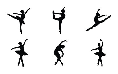 Ballet Dancer Silhouettes Collection, Graceful Poses, Elegant Female Figures, Dynamic Movement Vector Art © Rashidul