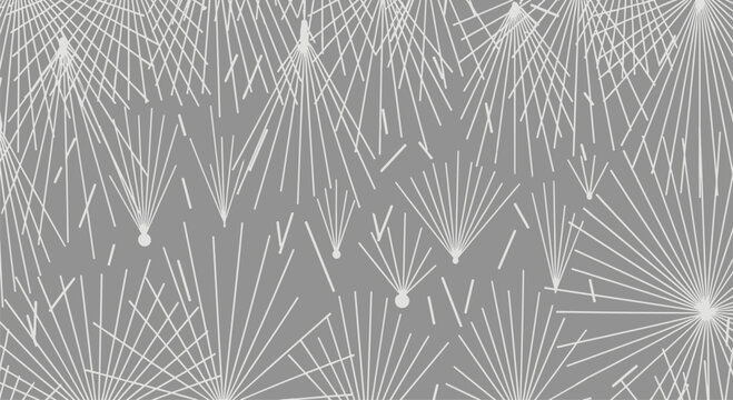 Serene minimalist abstract background featuring scattered white lines and luminous points, some gracefully radiating, against a solid grey backdrop, reminiscent of static or a peaceful starry night.