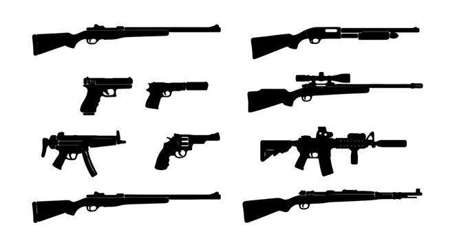 Firearm Silhouettes Collection: Handguns, Rifles, Shotguns, Submachine Guns