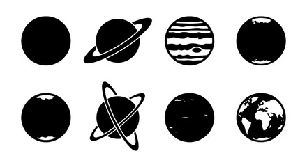 Space Planets Icons, Cosmic Orbits, Celestial Bodies, Vector Set © Kazi