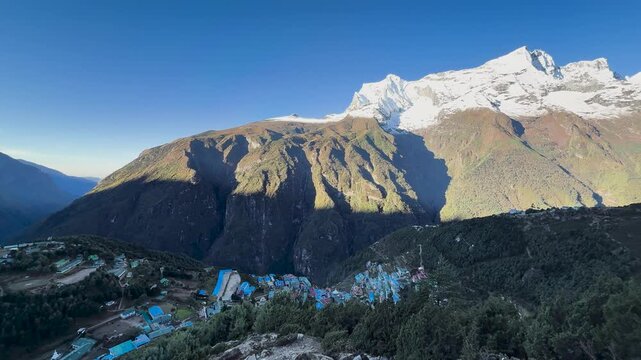 Namche Bazar village with Kongde Ri mountain in Himalayas, Nepal
