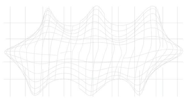 Elegant minimalist white background adorned with a subtle, intricate thin line art drawing depicting a complex, wavy three-dimensional grid or abstract structural outline.