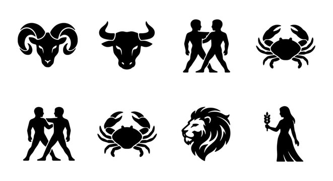 Zodiac Symbols Set, Astrology Icons Collection, Horoscope Signs Vector Graphics