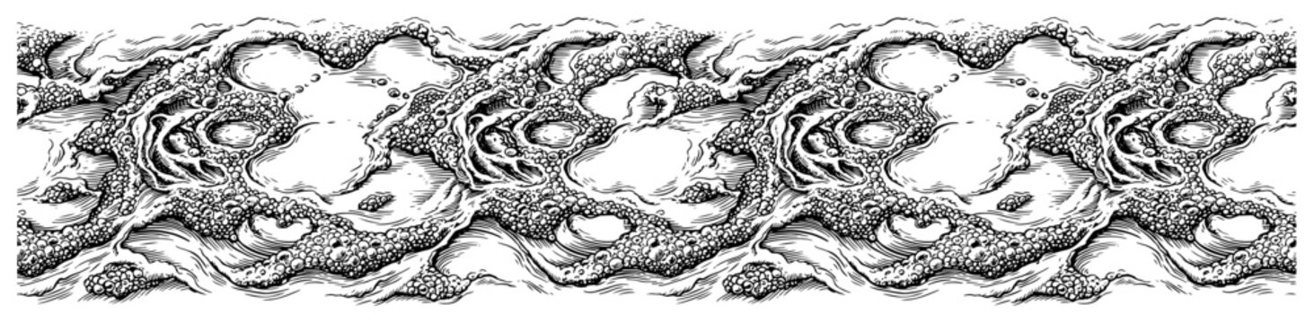 Seamless horizontal banner with organic rock texture and dragon scales in detailed engraving style