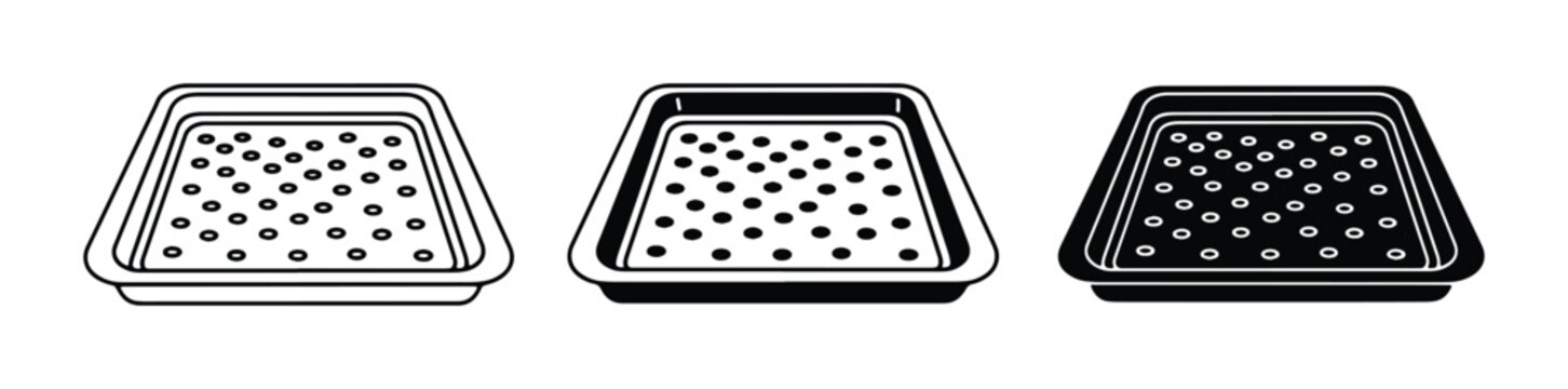 Perforated Baking Trays, Cookie Sheets, and Roasting Pans Icons Set, Kitchenware Vector Graphics