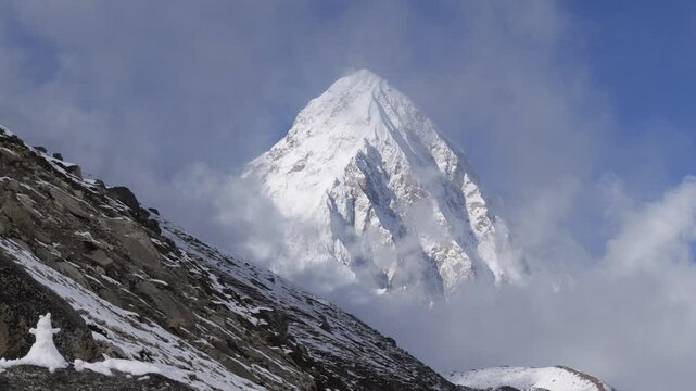 Pumori mountain peak in Himalayas, Nepal