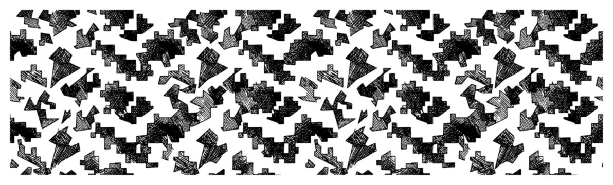 Abstract geometric pattern with jagged crystalline shapes and hatching texture