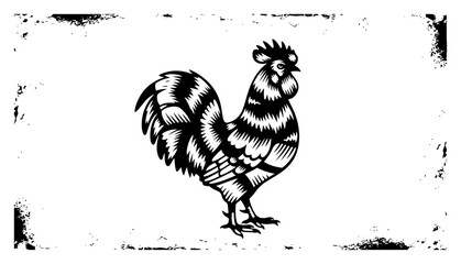 Rooster bird silhouette on distressed background in woodcut style © Cristiano