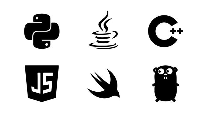 Programming Language Icons Set: Python, Java, C++, JS, Swift, Go