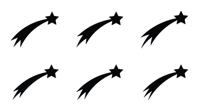 Six Black Shooting Stars, Cosmic Trails, Celestial Bodies, Astronomical Event, Space Elements, Vector Graphics