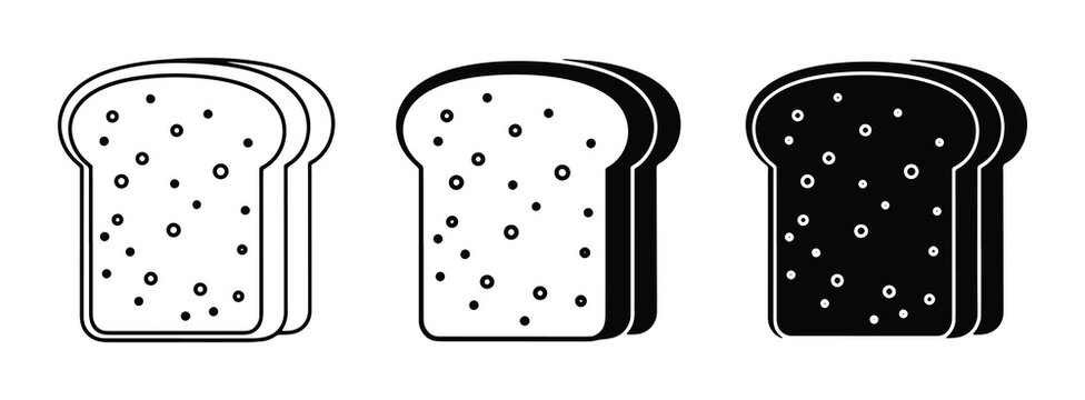 Toast Slices Vector Icons: Outline, Filled, and Silhouette Bread Loaf Designs for Food Graphics
