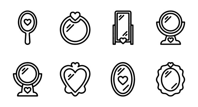 Elegant Mirror Icons, Vanity Reflection Symbols, Decorative Vanity Mirrors, Love Heart Accents