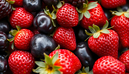 Fototapeta premium Strawberry. Fresh organic berries macro. Fruit background, detailed. White tone