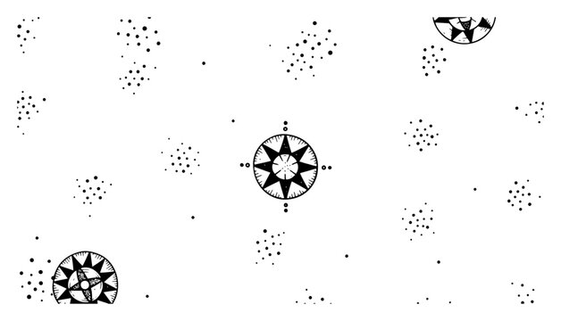 Compass rose and stars map elements in minimalist graphic style