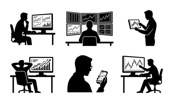 Modern Stock Market Traders Set for Investment Analysis Vector