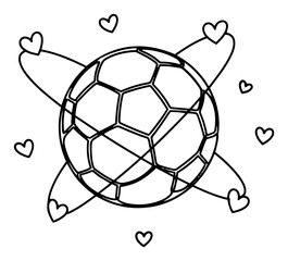 Soccer ball with planetary rings and hearts in minimalist line art style © Cristiano